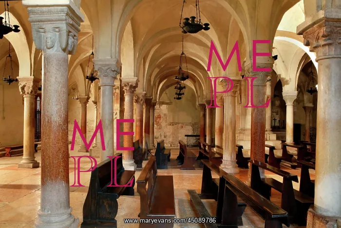 : Verona. Low angle view of the columns in the crypt of the Basilica di San Zeno : Verona. Low angle view of the columns in the crypt of the Basilica di San Zeno