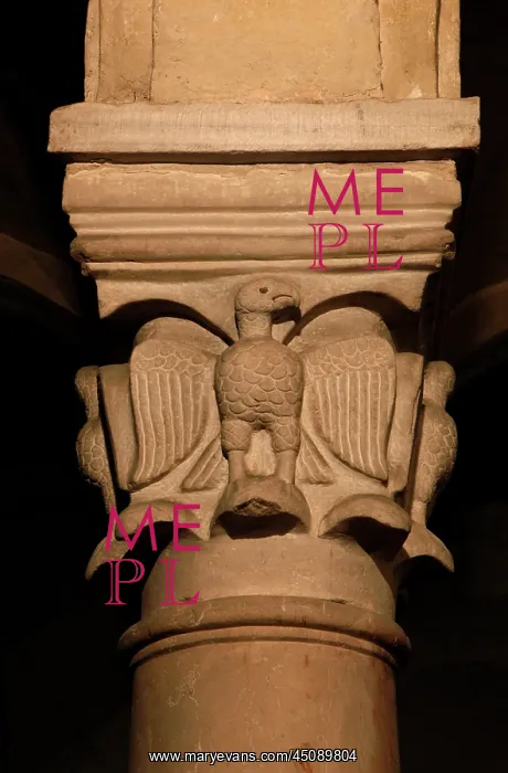 : Verona. Detail of carved eagle on the capital of a column in the crypt : Verona. Detail of carved eagle on the capital of a column in the crypt