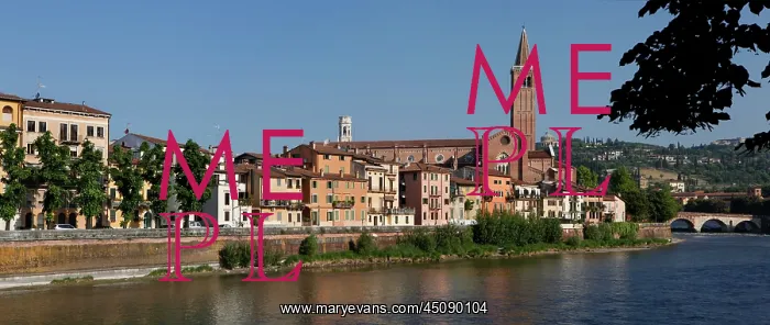 : Verona. General view of the Adige River with the Basilica of Saint Anastasia : Verona. General view of the Adige River with the Basilica of Saint Anastasia