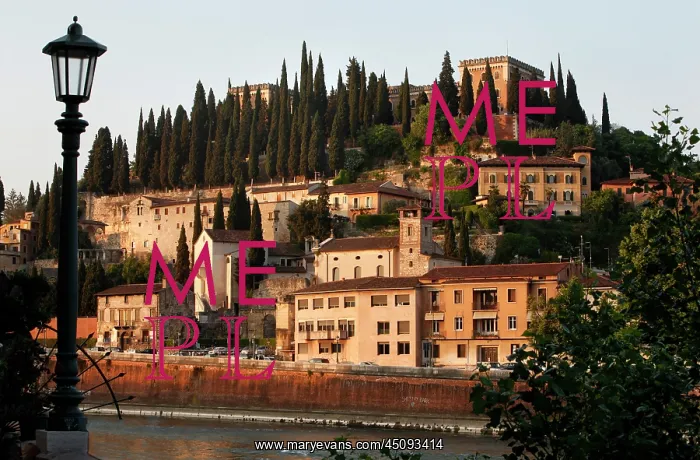 : Verona. Low angle view of the Hill of Castel San Pietro : Verona. Low angle view of the Hill of Castel San Pietro