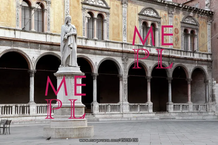 : Verona. General view of Statue of Dante Alighieri, 1865, by Ugo Zannoni, : Verona. General view of Statue of Dante Alighieri, 1865, by Ugo Zannoni,