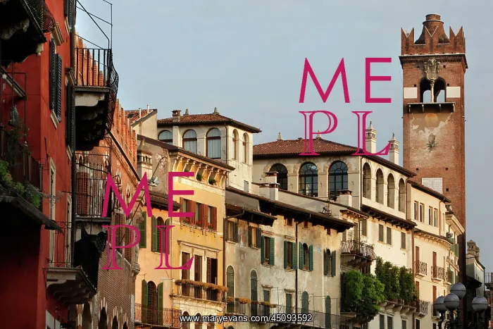 : Verona. General view of buildings surrounding the Piazza delle Erbe : Verona. General view of buildings surrounding the Piazza delle Erbe