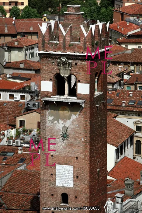 : Verona. Detail of the Gardello tower viewed from the Lamberti tower : Verona. Detail of the Gardello tower viewed from the Lamberti tower