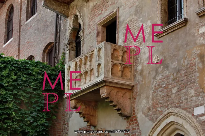 : Verona. Detail of balcony, 1930s, Juliet's House, 14th century, Verona, Italy : Verona. Detail of balcony, 1930s, Juliet's House, 14th century, Verona, Italy