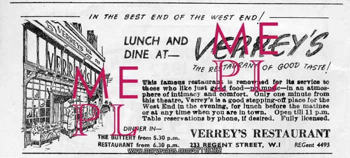 : Verrey's restaurant advertisement : Verrey's restaurant advertisement