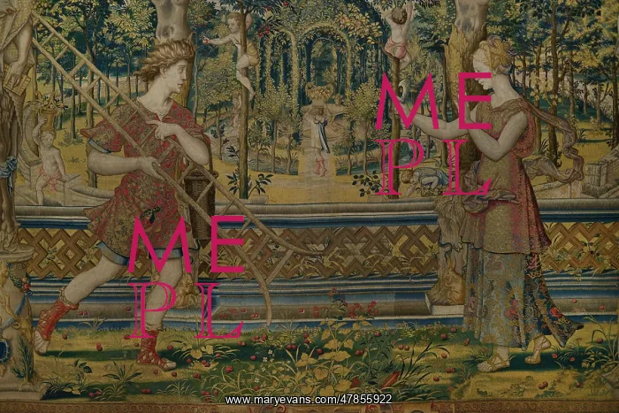 : Vertumnus and Pomona. Detail of the tapestry : Vertumnus and Pomona. Detail of the tapestry