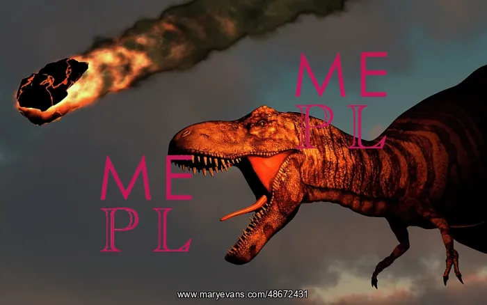 : A vicious T-rex dinosaurs observing a falling asteroid : A vicious T-rex dinosaurs observing a falling asteroid