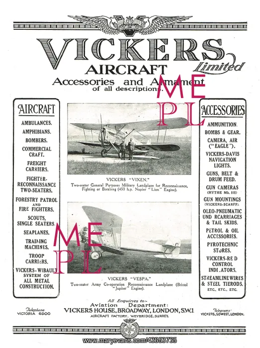 : Vickers Aircraft, Accessories & Armament : Vickers Aircraft, Accessories & Armament