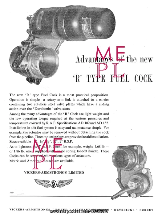 : Vickers Armstrongs R Type Fuel Cock : Vickers Armstrongs R Type Fuel Cock
