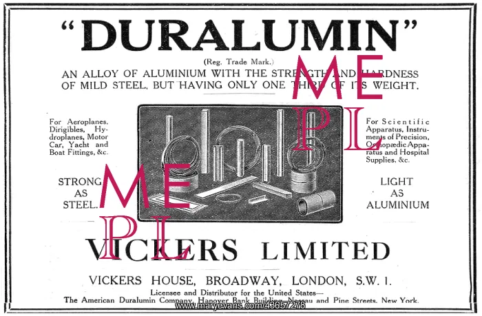 : Vickers Duralumin 1919 Advert : Vickers Duralumin 1919 Advert