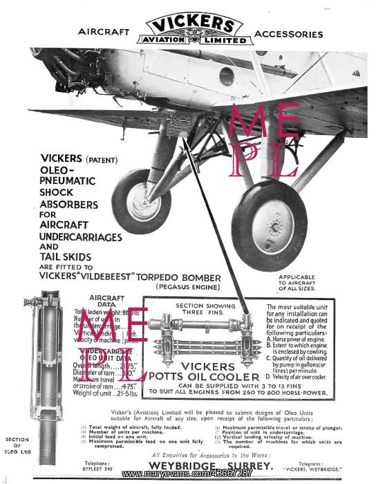 : Vickers Undercarriages - Oleo Pneumatic Struts & Tail Skids : Vickers Undercarriages - Oleo Pneumatic Struts & Tail Skids