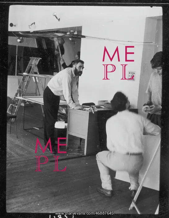 : Victor Pasmore setting up exhibition, ICA, London : Victor Pasmore setting up exhibition, ICA, London