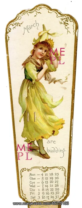  : Victorian Calendar, March, Flowers are Budding