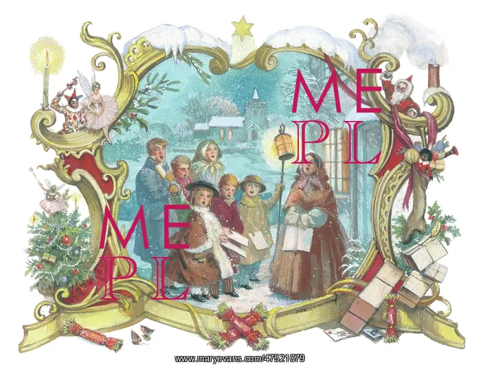: Victorian carol singers inside a rococo border : Victorian carol singers inside a rococo border
