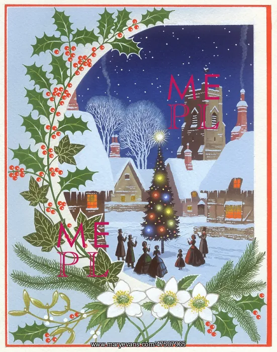 : Victorian carol singers round Christmas tree : Victorian carol singers round Christmas tree