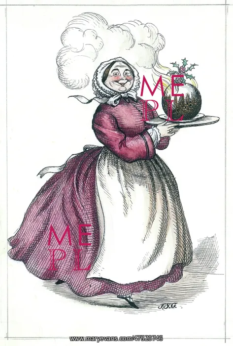  : Victorian cook carrying a Christmas Pudding