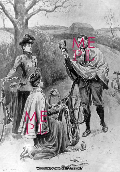 : Three Victorian Cyclists Mending a Puncture 1901 : Three Victorian Cyclists Mending a Puncture 1901