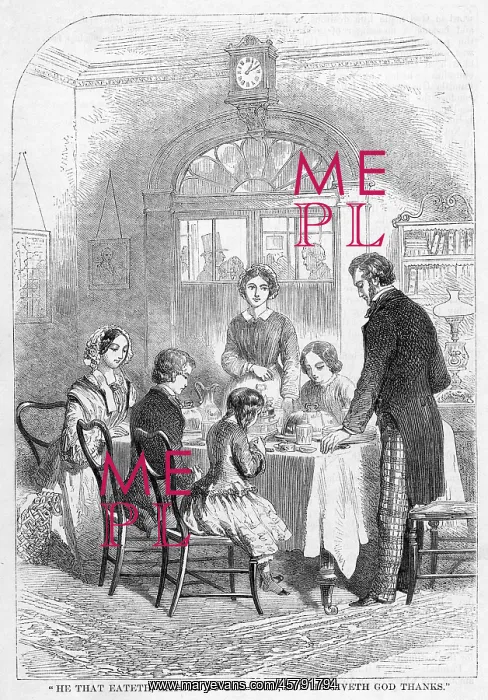 : Victorian family saying grace before dinner : Victorian family saying grace before dinner