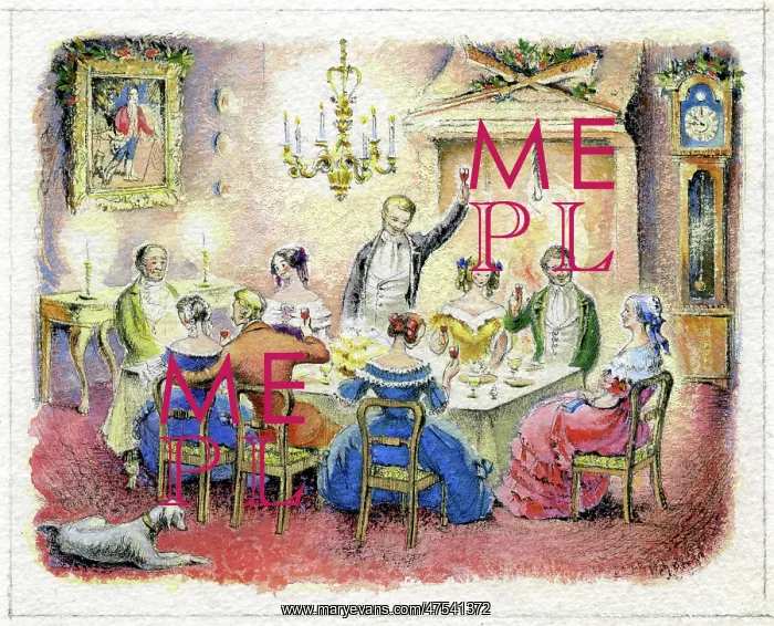 : Victorian family sitting at the dining table : Victorian family sitting at the dining table