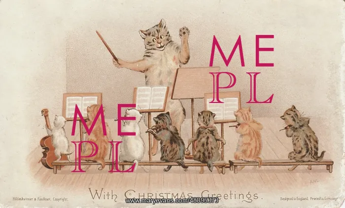 : Victorian Greeting Card - The Cat Orchestra : Victorian Greeting Card - The Cat Orchestra