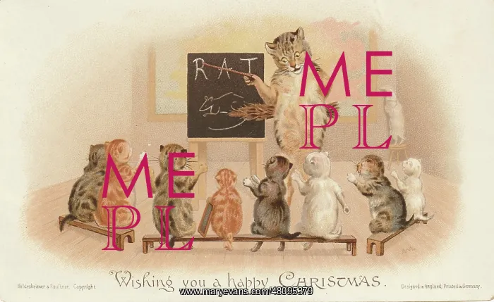 : Victorian Greeting Card - The Cat School : Victorian Greeting Card - The Cat School