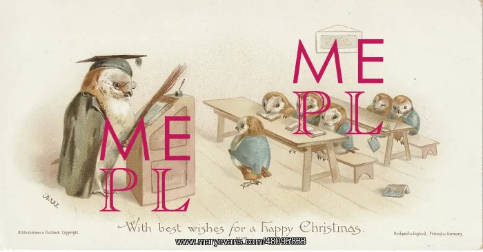 : Victorian Greeting Card - Owl School : Victorian Greeting Card - Owl School