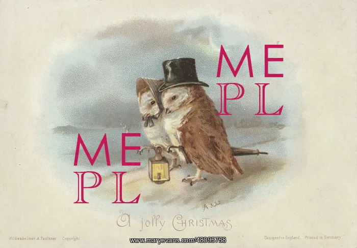 : Victorian Greeting Card - Owls with Lantern : Victorian Greeting Card - Owls with Lantern