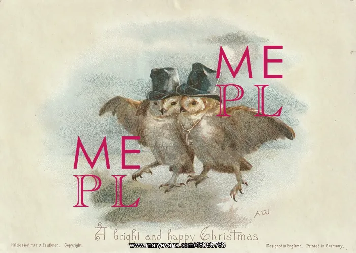: Victorian Greeting Card - Owls in Town : Victorian Greeting Card - Owls in Town