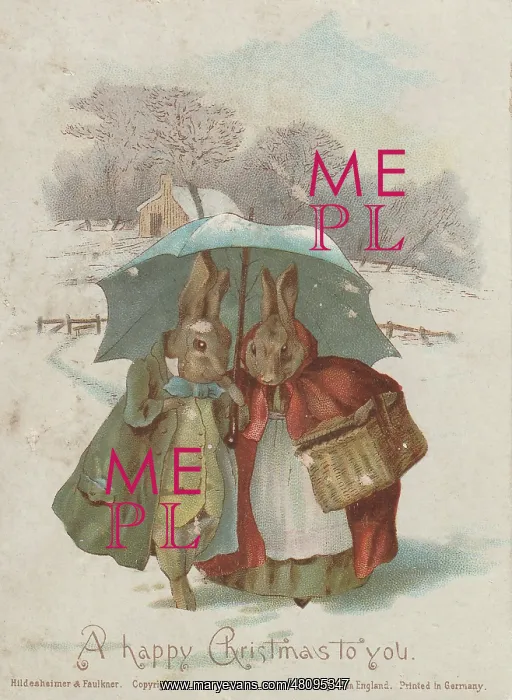 : Victorian Greeting Card - Snowy Rabbits : Victorian Greeting Card - Snowy Rabbits