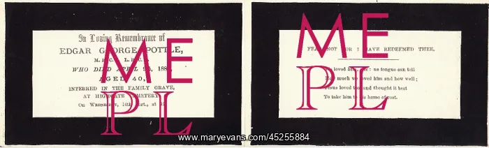 : Victorian mourning card, Edgar George Pottle : Victorian mourning card, Edgar George Pottle