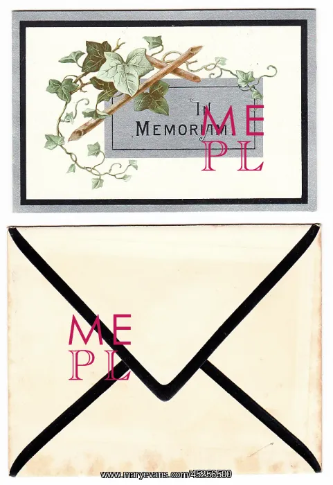 : Victorian mourning card, In Memoriam, with envelope : Victorian mourning card, In Memoriam, with envelope