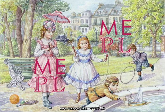 : Victorian scene ' children playing in a park : Victorian scene ' children playing in a park