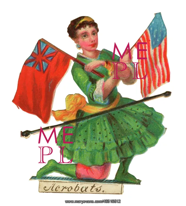  : Victorian Scrap, acrobat woman with flags