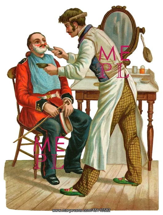  : Victorian scrap, Barber shaving a soldier