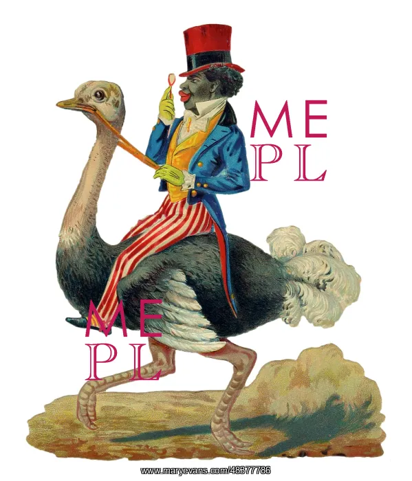  : Victorian scrap, black man riding an ostrich