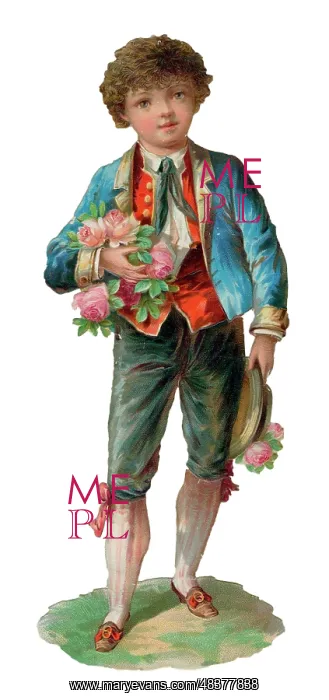  : Victorian scrap, Boy with pink roses