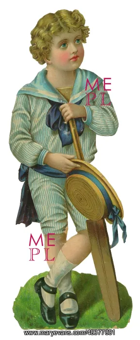  : Victorian scrap, Boy in sailor suit with cricket bat