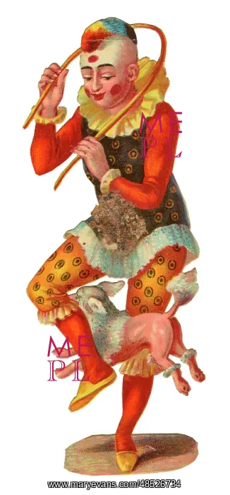  : Victorian Scrap, Circus Clown and dog