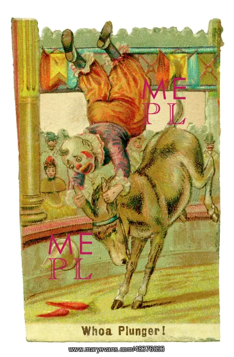 : Victorian Scrap - Circus Clown trying to ride a Donkey : Victorian Scrap - Circus Clown trying to ride a Donkey