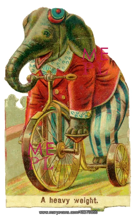 : Victorian Scrap - Circus Elephant riding a Tricycle : Victorian Scrap - Circus Elephant riding a Tricycle