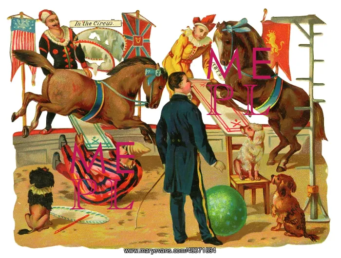 : Victorian Scrap, circus ring with performers and animals
