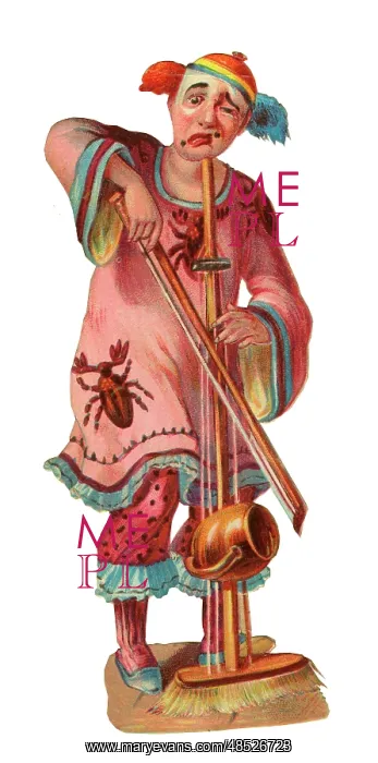 : Victorian Scrap, Clown playing an instrument : Victorian Scrap, Clown playing an instrument