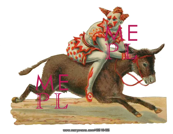  : Victorian Scrap, clown riding a donkey