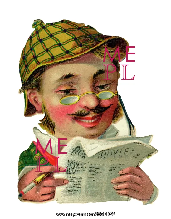  : Victorian scrap, man reading a newspaper