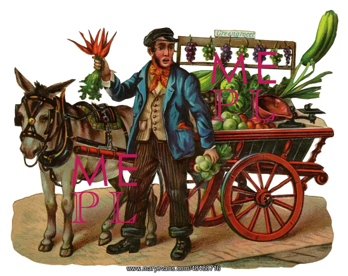 : Victorian Scrap, man with vegetable cart : Victorian Scrap, man with vegetable cart