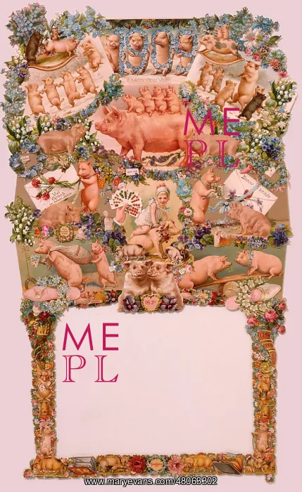 : Victorian Scrap Montage - Calendar - Pigs : Victorian Scrap Montage - Calendar - Pigs