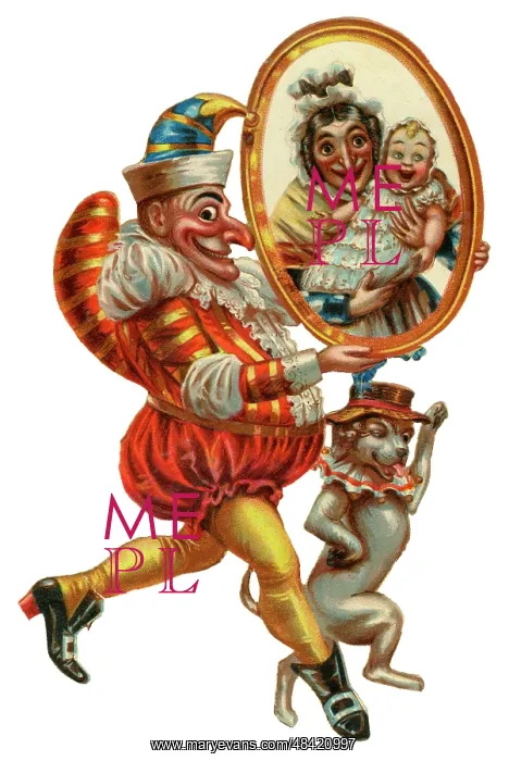 : Victorian Scrap - Mr Punch and Toby with portrait : Victorian Scrap - Mr Punch and Toby with portrait
