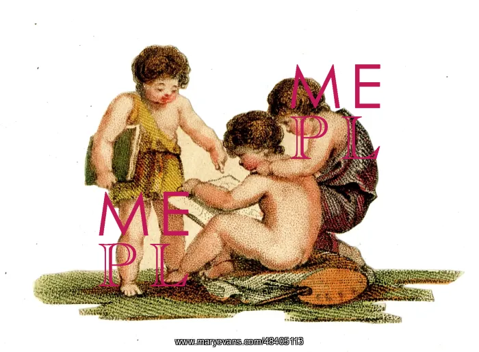 : Victorian scrap, Putti looking at a book : Victorian scrap, Putti looking at a book