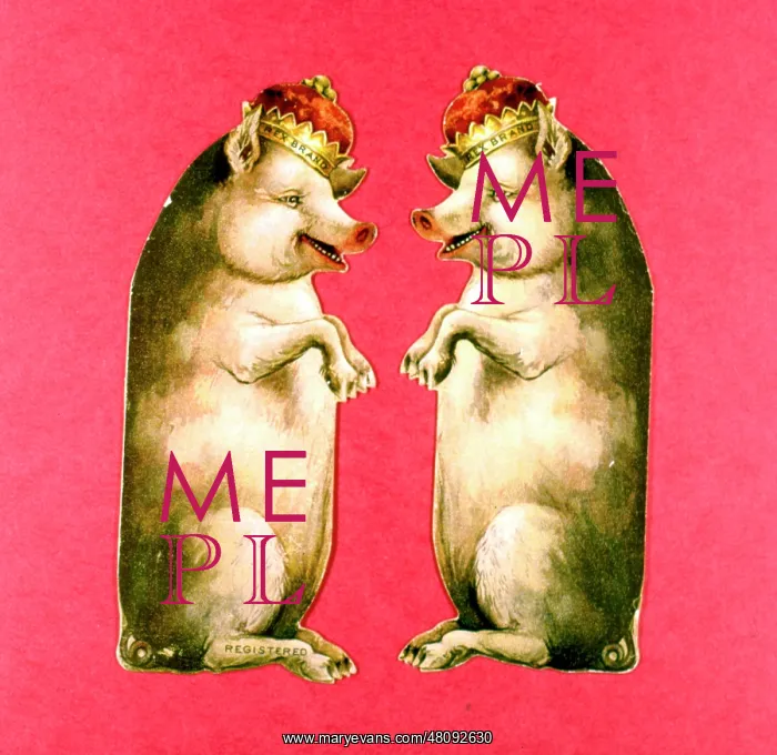  : Victorian scraps, two pigs wearing crowns