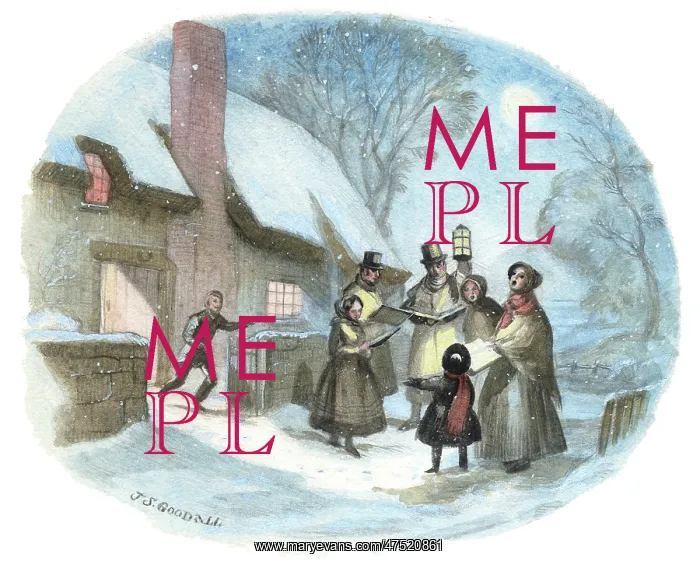 : Victorian snow scene with carol singers : Victorian snow scene with carol singers
